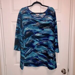 ALLISON DALEY Blue & Black Patterned Women's Top Size 2X